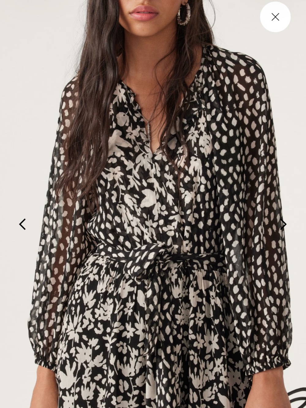 ba&sh Black Cream Floral Mini Dress Ruffle Raglan Sleeve Parisian Chic French 4